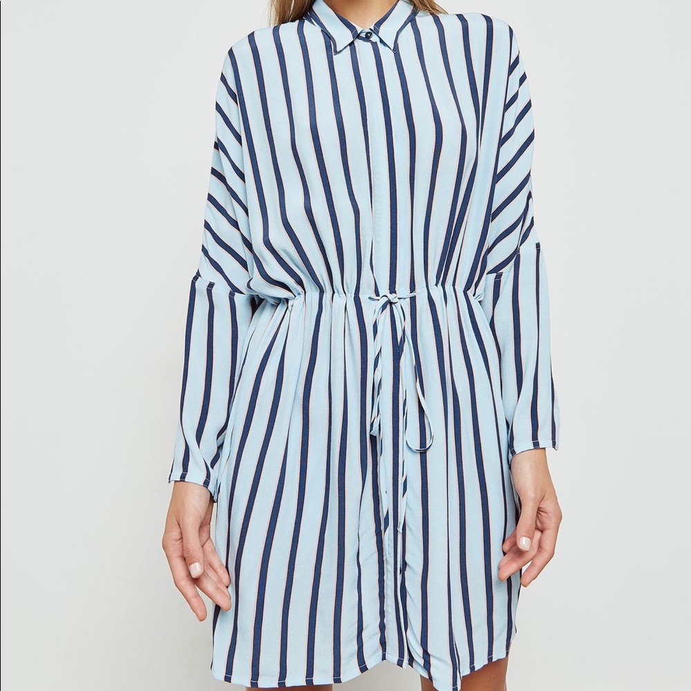 Topshop Drawstring Striped Shirtdress